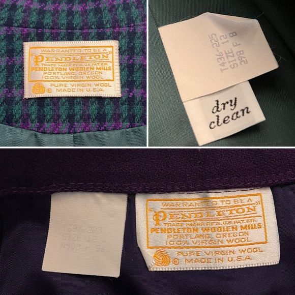 Vintage 80s Pendleton Skirt Suit 12 Houndstooth Blazer 2 Piece Set Purple Green - Picture 2 of 14